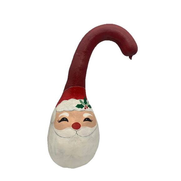 Vintage Hand Painted Red Christmas Santa Gourd Santa Signed 16” Tall - Picture 1 of 6